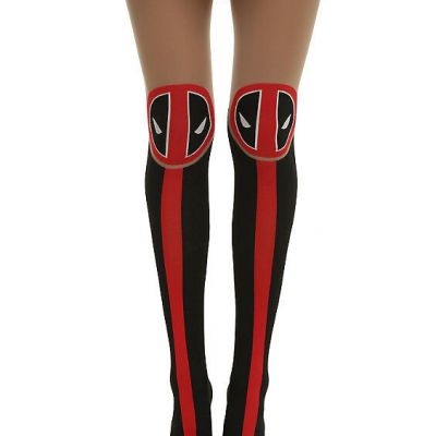 NEW Marvel Deadpool LOGO Part Sheer/Black/Red Tights Pantyhose Nylons S/M NWT